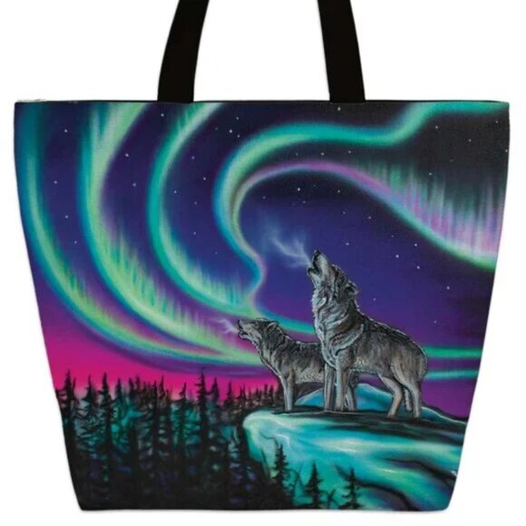 Handbags - Zippered Canvas Tote Bag with Inside Pocket